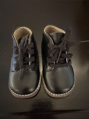 Footmates Black Leather Kids Lace-Up Shoes